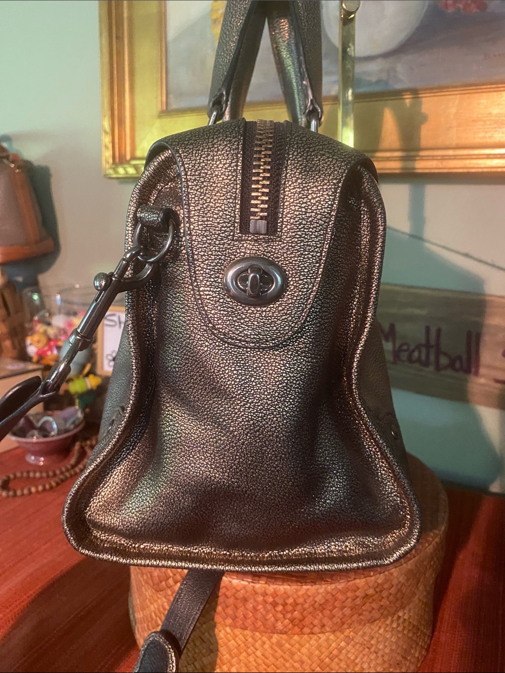 Coach Rhyder 24 Satchel Shoulder Crossbody Bag in Metallic Gunmetal Leather - Picture 7 of 16